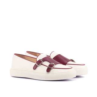 Ambrogio Bespoke Burgundy & White Leather Monk Sneakers (AMB1486)