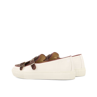 Ambrogio Bespoke Burgundy & White Snake-Skin / Leather Monk Sneakers (AMB1730)