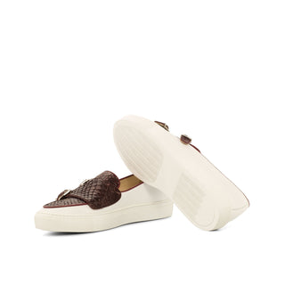 Ambrogio Bespoke Burgundy & White Snake-Skin / Leather Monk Sneakers (AMB1730)