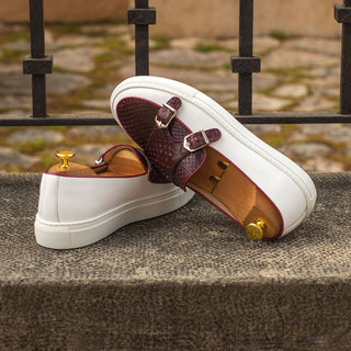 Ambrogio Bespoke Burgundy & White Snake-Skin / Leather Monk Sneakers (AMB1730)