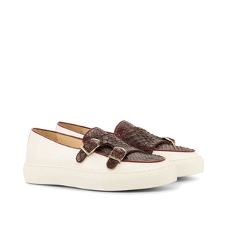 Ambrogio Bespoke Burgundy & White Snake-Skin / Leather Monk Sneakers (AMB1730)