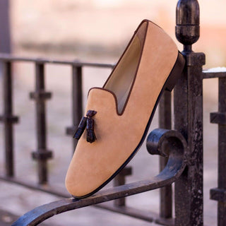 Ambrogio Bespoke Camel & Brown Crocodile Embossed / Suede Wellington Loafers (AMB1773)