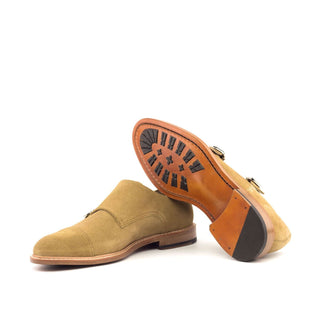 Ambrogio Bespoke Camel Suede Monk-Straps Loafers (AMB1505)