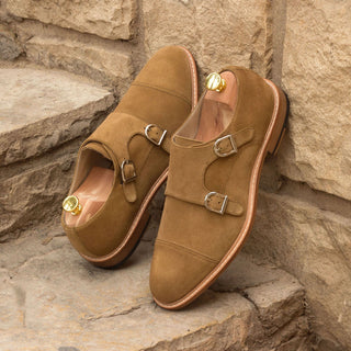 Ambrogio Bespoke Camel Suede Monk-Straps Loafers (AMB1505)