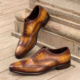 Ambrogio Bespoke Cognac & Brown Patina Leather Brogue Oxfords (AMB1498)