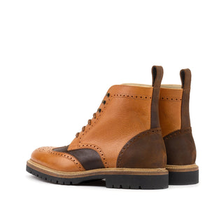 Ambrogio Bespoke Cognac & Brown Waxed Suede / Full Grain Leather Military Brogue Boots (AMB2548)