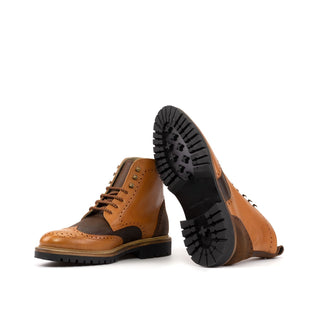Ambrogio Bespoke Cognac & Brown Waxed Suede / Full Grain Leather Military Brogue Boots (AMB2548)