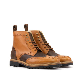Ambrogio Bespoke Cognac & Brown Waxed Suede / Full Grain Leather Military Brogue Boots (AMB2548)