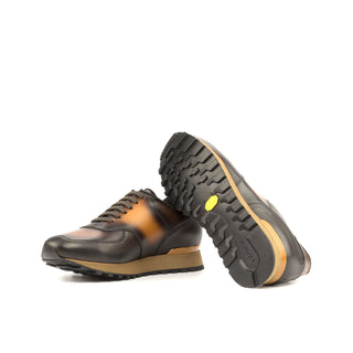 Ambrogio Bespoke Cognac & Dark Brown Leather Jogger Sneakers (AMB2245)