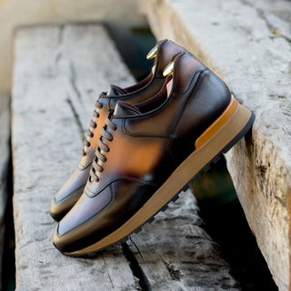 Ambrogio Bespoke Cognac & Dark Brown Leather Jogger Sneakers (AMB2245)