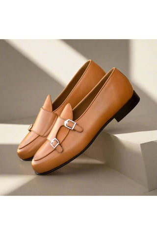 Ambrogio Bespoke Cognac Full Grain / Leather Double Monk Strap (AMB2554)-AmbrogioShoes