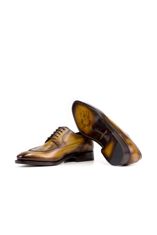 Ambrogio Bespoke Cognac Patina Leather Derby Split Toe Oxfords (AMB2448)-AmbrogioShoes