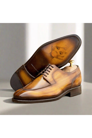 Ambrogio Bespoke Cognac Patina Leather Derby Split Toe Oxfords (AMB2448)-AmbrogioShoes