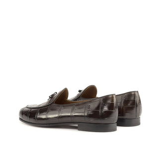 Ambrogio Bespoke Custom Black & Darkbrown Alligator Belgian Loafers (AMB2220)