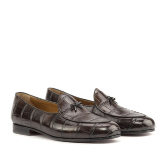 Ambrogio Bespoke Custom Black & Darkbrown Alligator Belgian Loafers (AMB2220)