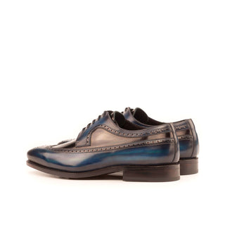 Ambrogio Bespoke Custom Black & Denim Patent / Patina Leather Longwing Blucher Oxfords (AMB2124)
