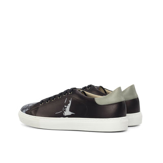 Ambrogio Bespoke Custom Black & Gray Leather Stencil Trainer Sneakers (AMB2159)