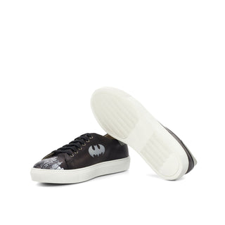 Ambrogio Bespoke Custom Black & Gray Leather Stencil Trainer Sneakers (AMB2159)