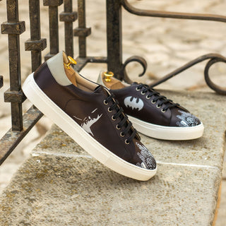 Ambrogio Bespoke Custom Black & Gray Leather Stencil Trainer Sneakers (AMB2159)