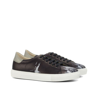 Ambrogio Bespoke Custom Black & Gray Leather Stencil Trainer Sneakers (AMB2159)