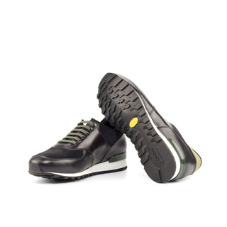 Ambrogio Bespoke Custom Black & Khaki Suede / Leather Jogger Sneakers (AMB2106)