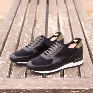 Ambrogio Bespoke Custom Black & Khaki Suede / Leather Jogger Sneakers (AMB2106)