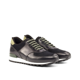 Ambrogio Bespoke Custom Black & Khaki Suede / Leather Jogger Sneakers (AMB2106)