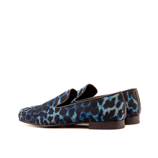 Ambrogio Bespoke Custom Black & Navy Leopard Embossed / Leather Wellington Loafers (AMB1962)