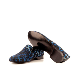 Ambrogio Bespoke Custom Black & Navy Leopard Embossed / Leather Wellington Loafers (AMB1962)