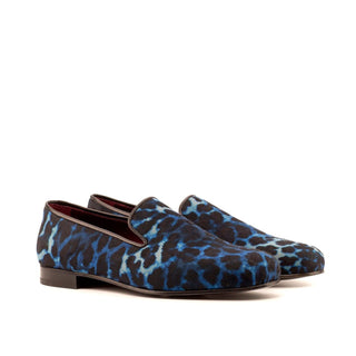 Ambrogio Bespoke Custom Black & Navy Leopard Embossed / Leather Wellington Loafers (AMB1962)
