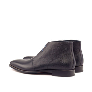 Ambrogio Bespoke Custom Black & Navy Pebble Grain / Leather Chukka Boots (AMB1940)