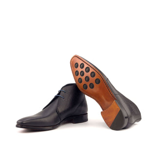 Ambrogio Bespoke Custom Black & Navy Pebble Grain / Leather Chukka Boots (AMB1940)