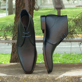Ambrogio Bespoke Custom Black & Navy Pebble Grain / Leather Chukka Boots (AMB1940)