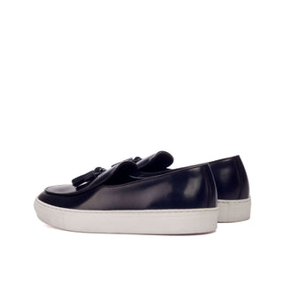 Ambrogio Bespoke Custom Black & Navy Polished/ Leather Slip-on Sneakers (AMB2005)
