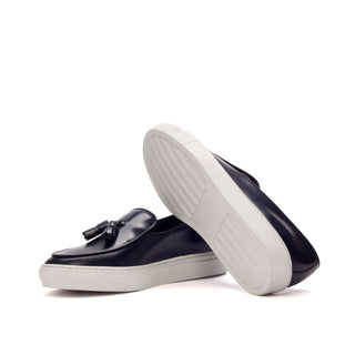 Ambrogio Bespoke Custom Black & Navy Polished/ Leather Slip-on Sneakers (AMB2005)
