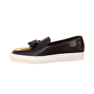 Ambrogio Bespoke Custom Black & Navy Polished/ Leather Slip-on Sneakers (AMB2005)