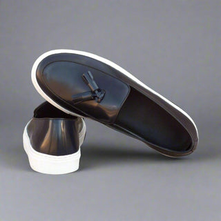 Ambrogio Bespoke Custom Black & Navy Polished/ Leather Slip-on Sneakers (AMB2005)