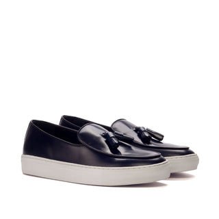 Ambrogio Bespoke Custom Black & Navy Polished/ Leather Slip-on Sneakers (AMB2005)