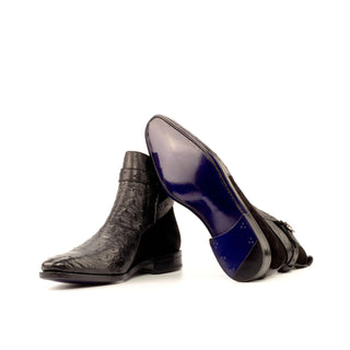 Ambrogio Bespoke Custom Black Ostrich / Suede Jodhpur Boots (AMB2170)