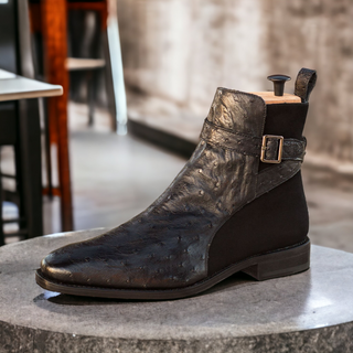 Ambrogio Bespoke Custom Black Ostrich / Suede Jodhpur Boots (AMB2170)