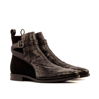 Ambrogio Bespoke Custom Black Ostrich / Suede Jodhpur Boots (AMB2170)