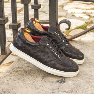 Ambrogio Bespoke Custom Black Ostrich Trainer Sneakers (AMB2209)