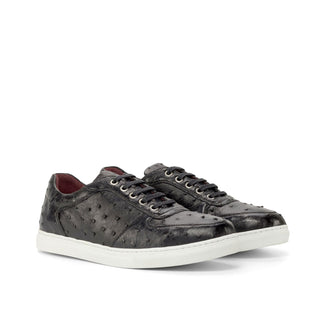 Ambrogio Bespoke Custom Black Ostrich Trainer Sneakers (AMB2209)