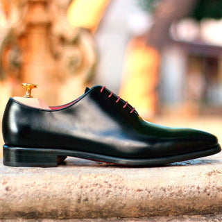 Ambrogio Bespoke Custom Black Polished Leather Whole cut Oxfords (AMB2169)