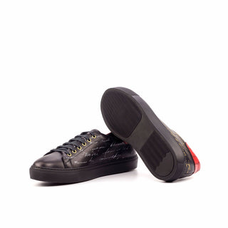 Ambrogio Bespoke Custom Black & Red Crocodile Embossed / Leather Stencil Trainer Sneakers (AMB1865)