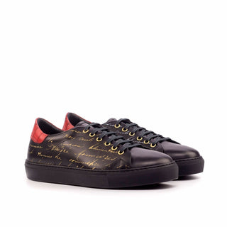 Ambrogio Bespoke Custom Black & Red Crocodile Embossed / Leather Stencil Trainer Sneakers (AMB1865)