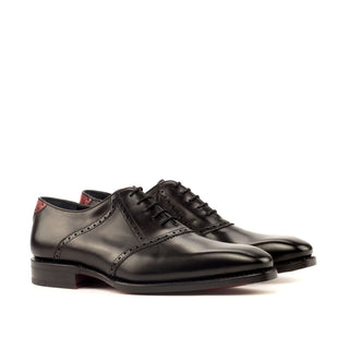 Ambrogio Bespoke Custom Black & Red Leather Saddle Oxfords (AMB1899)