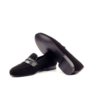 Ambrogio Bespoke Custom Black Suede Wellington Penny Loafers (AMB1977)