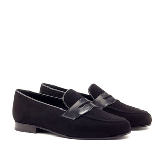 Ambrogio Bespoke Custom Black Suede Wellington Penny Loafers (AMB1977)