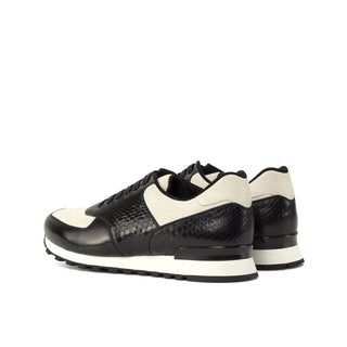 Ambrogio Bespoke Custom Black & White Python / Suede / Polished Leather Jogger Sneakers (AMB2203)